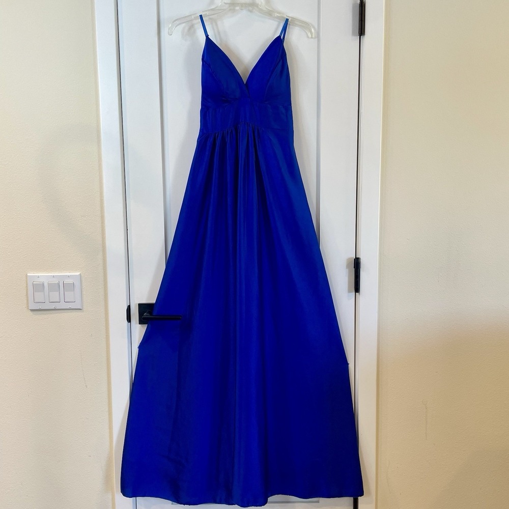 Blue Sweetheart Halter Satin Formal Maxi Dress Gown Prom Italy Handmade S/M NWOT